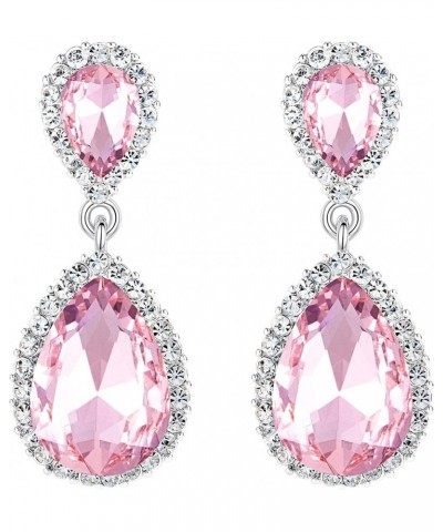 Women's Austrian Crystal Wedding Tear Drop Dangle Earrings Pink Silver-Tone $9.66 Earrings