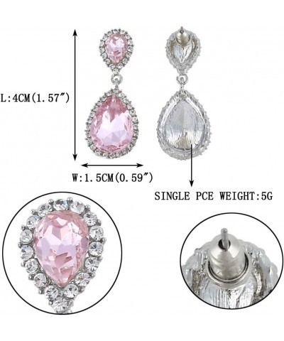 Women's Austrian Crystal Wedding Tear Drop Dangle Earrings Pink Silver-Tone $9.66 Earrings