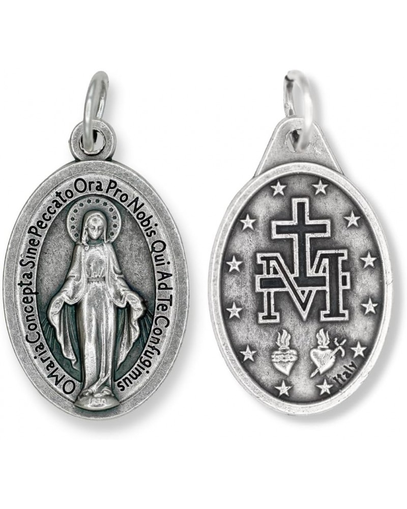 Pack of 25 - Bulk Latin Miraculous Medals - 1" Silver Oxidized Immaculate Mary Medal, Catholic Pendant for Necklace or Rosary...