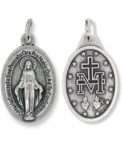 Pack of 25 - Bulk Latin Miraculous Medals - 1" Silver Oxidized Immaculate Mary Medal, Catholic Pendant for Necklace or Rosary...