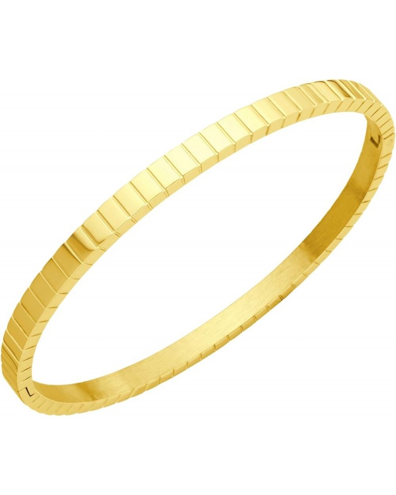 4mm Sparkly Stainless Steel Solid Hinged Bangle Bracelet for Women Gold $8.61 Bracelets