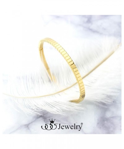 4mm Sparkly Stainless Steel Solid Hinged Bangle Bracelet for Women Gold $8.61 Bracelets