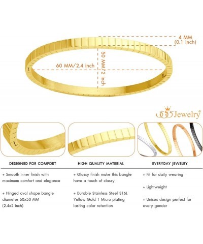 4mm Sparkly Stainless Steel Solid Hinged Bangle Bracelet for Women Gold $8.61 Bracelets