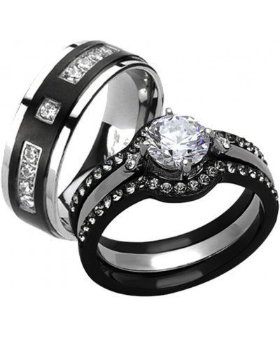 His and Her 4 Piece Black and Silver Stainless Steel and Titanium Wedding Ring Band Set Size Women's 05 Men's 09 $20.91 Sets