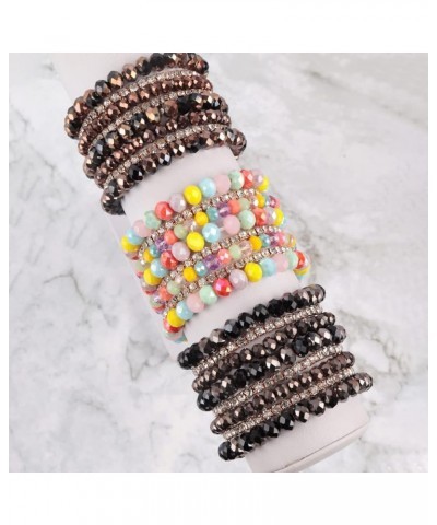 Bohemian Multi-Layer Beaded Stacking Statement Bracelets - Versatile Stretch Strand Sparkly Crystal Beads Wrap Slip-on Cuff B...