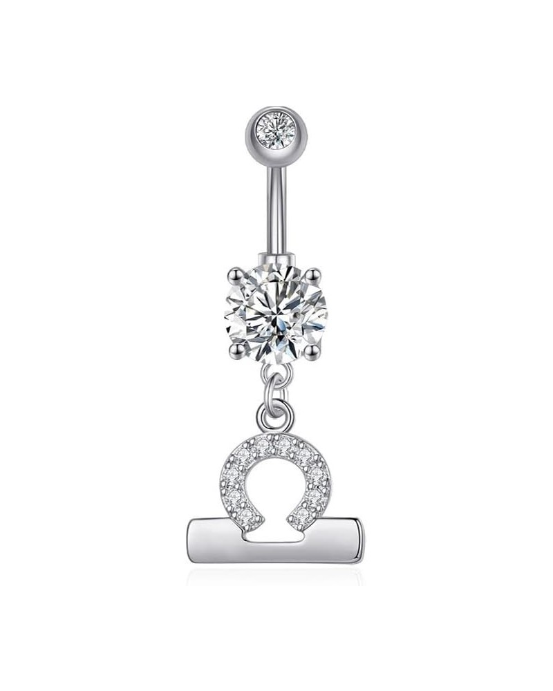 14G Dangle Belly Zodiac Signs Button Ring Silver Plated Clear CZ Zircon Stainless Steel Cute Belly Piercing Jewelry Libra $6....