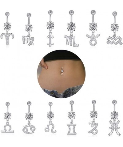 14G Dangle Belly Zodiac Signs Button Ring Silver Plated Clear CZ Zircon Stainless Steel Cute Belly Piercing Jewelry Libra $6....