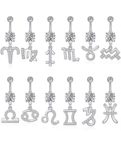 14G Dangle Belly Zodiac Signs Button Ring Silver Plated Clear CZ Zircon Stainless Steel Cute Belly Piercing Jewelry Libra $6....