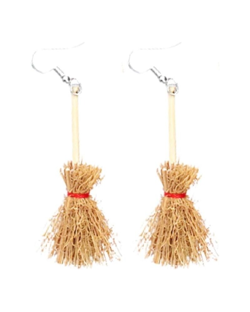 Lovely Broom Earrings Handmade Witch's Flying Straw Broom Earrings Halloween Costume Earrings for Women Girls A $6.89 Earrings