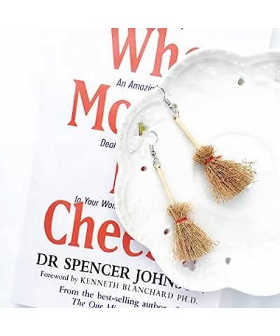 Lovely Broom Earrings Handmade Witch's Flying Straw Broom Earrings Halloween Costume Earrings for Women Girls A $6.89 Earrings