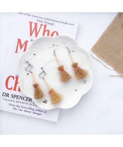 Lovely Broom Earrings Handmade Witch's Flying Straw Broom Earrings Halloween Costume Earrings for Women Girls A $6.89 Earrings