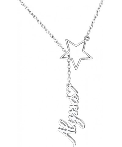 Personalized Infinity/Cross/Heart/Lucky/Pet/Circle/Star/Animal 925 Sterling Silver Name Lariat Necklace with Birthstone White...