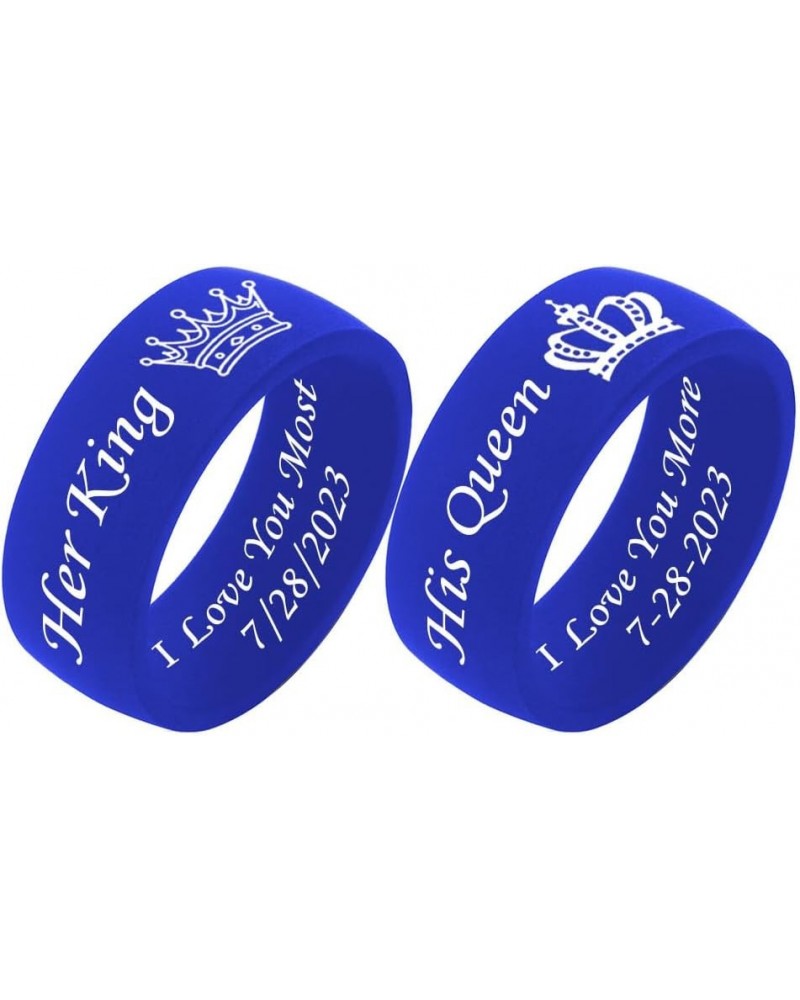 SHNIAN His Queen&Her King Ring Basic and Flat Rubber Silicone Couple Rings Comfortable Silicone Rings Custom Engraved Engagem...