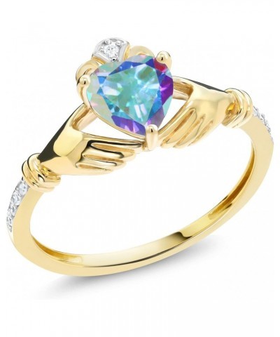 10K Yellow Gold Mercury Mist Mystic Topaz and Diamond Accent Irish Celtic Claddagh Ring | 1.01 Cttw | Gemstone Birthstone, Av...