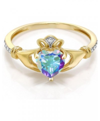 10K Yellow Gold Mercury Mist Mystic Topaz and Diamond Accent Irish Celtic Claddagh Ring | 1.01 Cttw | Gemstone Birthstone, Av...