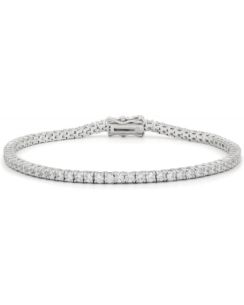 925 Sterling Silver 2mm - 7mm Tennis Necklace or Bracelet, Iced Out Round Cut CZ Cubic Zirconia Rhodium Plated Link Chain 7.0...