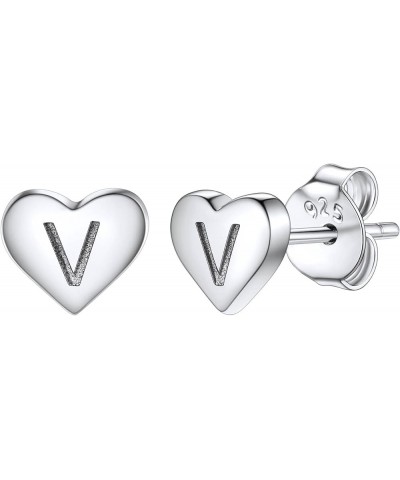 925 Sterling Silver Heart Letter Stud Earrings for Women Initial Earring for Girls with Gift Packaging V $10.06 Earrings