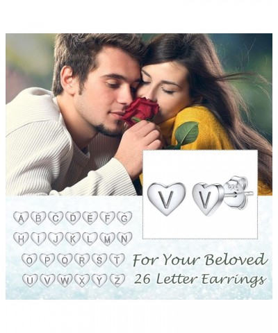 925 Sterling Silver Heart Letter Stud Earrings for Women Initial Earring for Girls with Gift Packaging V $10.06 Earrings