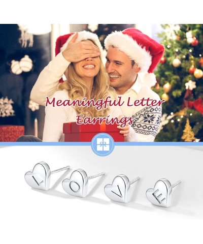 925 Sterling Silver Heart Letter Stud Earrings for Women Initial Earring for Girls with Gift Packaging V $10.06 Earrings