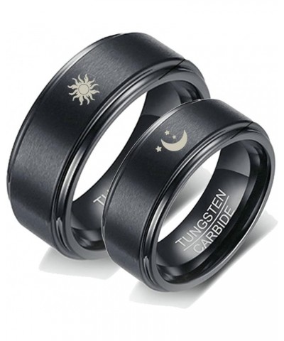 Tungsten Rings for Couples, 8mm Matte with Sun and Moon Pattern Engagement Rings Set His and Hers Black women 7 & men 11 $18....