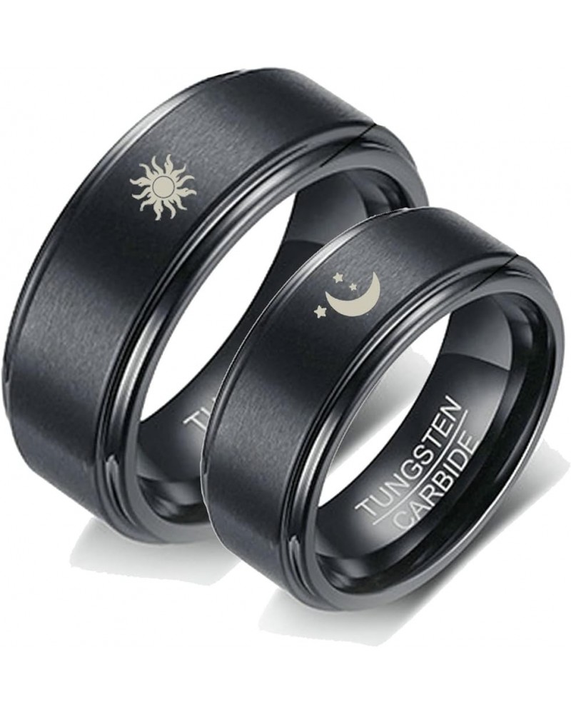 Tungsten Rings for Couples, 8mm Matte with Sun and Moon Pattern Engagement Rings Set His and Hers Black women 7 & men 11 $18....