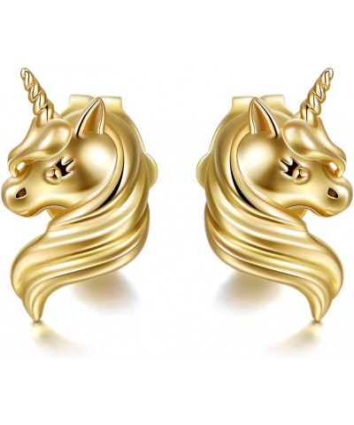 14k Gold Unicorn Earrings for Women Girls, Solid Gold Animal Studs, Lucky Jewelry Gifts for Her Yellow Gold 14k gold $55.68 E...