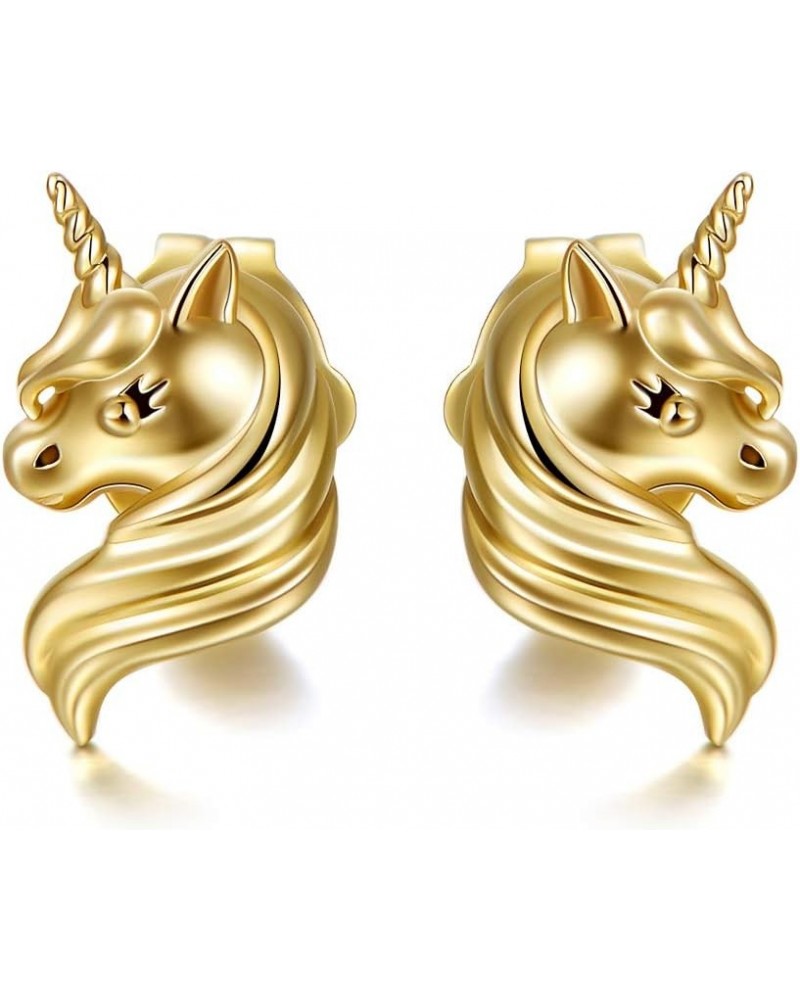 14k Gold Unicorn Earrings for Women Girls, Solid Gold Animal Studs, Lucky Jewelry Gifts for Her Yellow Gold 14k gold $55.68 E...