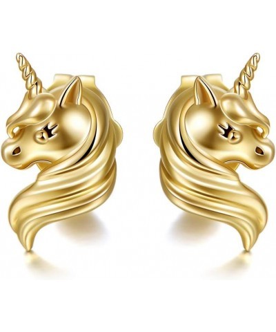 14k Gold Unicorn Earrings for Women Girls, Solid Gold Animal Studs, Lucky Jewelry Gifts for Her Yellow Gold 14k gold $55.68 E...