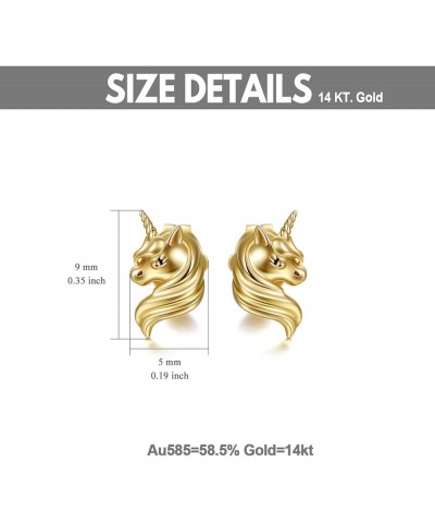 14k Gold Unicorn Earrings for Women Girls, Solid Gold Animal Studs, Lucky Jewelry Gifts for Her Yellow Gold 14k gold $55.68 E...