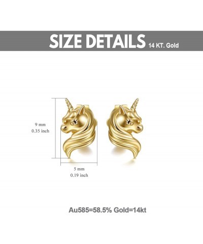 14k Gold Unicorn Earrings for Women Girls, Solid Gold Animal Studs, Lucky Jewelry Gifts for Her Yellow Gold 14k gold $55.68 E...