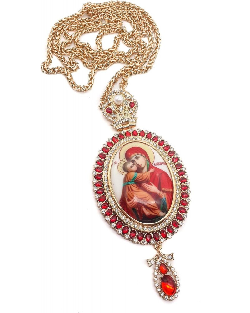 Store Holy Mary & Baby Jesus Pectoral Cross With Red Crystalized Elements Gold Plated Pendant Christian Priest Bishop Iconic ...