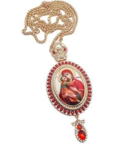 Store Holy Mary & Baby Jesus Pectoral Cross With Red Crystalized Elements Gold Plated Pendant Christian Priest Bishop Iconic ...