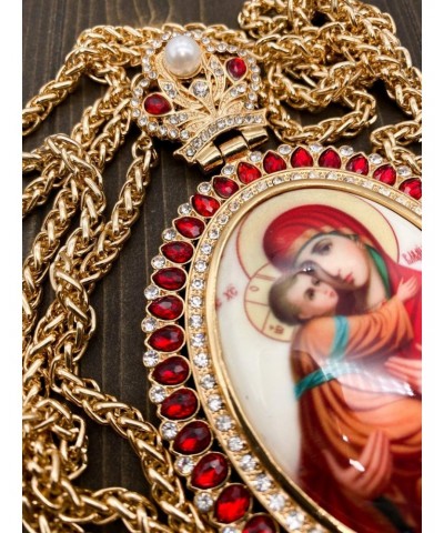 Store Holy Mary & Baby Jesus Pectoral Cross With Red Crystalized Elements Gold Plated Pendant Christian Priest Bishop Iconic ...