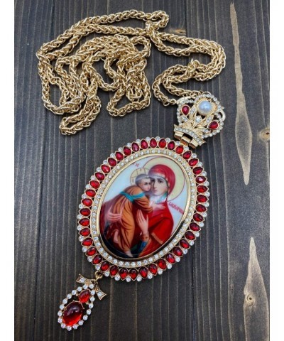 Store Holy Mary & Baby Jesus Pectoral Cross With Red Crystalized Elements Gold Plated Pendant Christian Priest Bishop Iconic ...