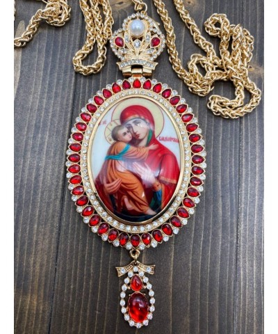 Store Holy Mary & Baby Jesus Pectoral Cross With Red Crystalized Elements Gold Plated Pendant Christian Priest Bishop Iconic ...