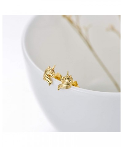 14k Gold Unicorn Earrings for Women Girls, Solid Gold Animal Studs, Lucky Jewelry Gifts for Her Yellow Gold 14k gold $55.68 E...