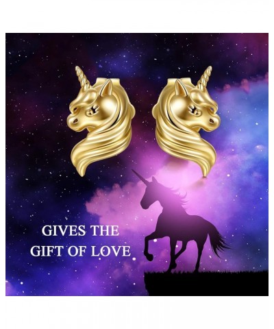 14k Gold Unicorn Earrings for Women Girls, Solid Gold Animal Studs, Lucky Jewelry Gifts for Her Yellow Gold 14k gold $55.68 E...