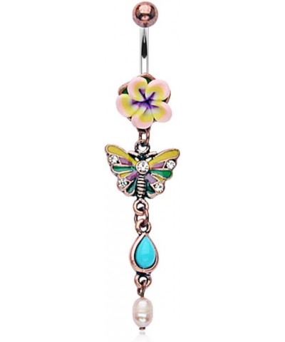 Fimo Flower Vintage with Butterfly Dangle Belly Button Navel Ring $10.06 Body Jewelry