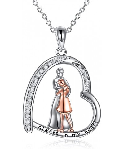 Gifts for Mom 925 Sterling Silver Mother and Daughter Necklace Mother's Day Birthday Pendant Jewelry for Mom Women C-mother a...