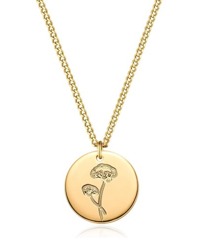 Birth Flower Necklace 18K Gold Plated Necklaces for Women Disc Cuban Birthday Jewelry Gifts for Women Girls 12 Month Aug.-Pop...