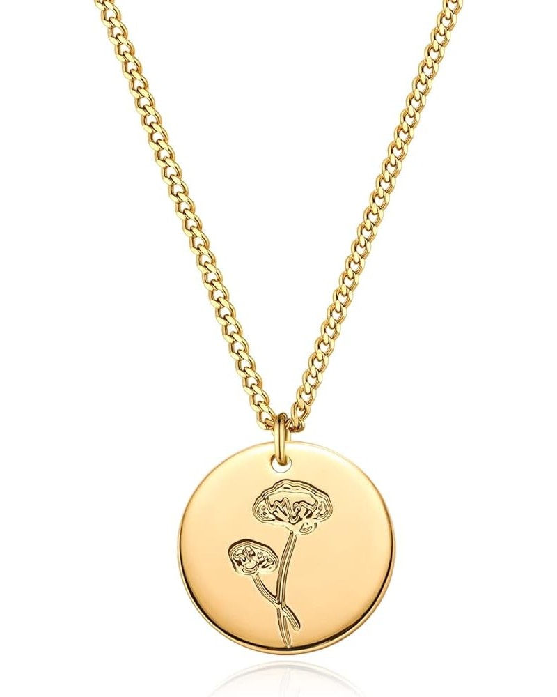 Birth Flower Necklace 18K Gold Plated Necklaces for Women Disc Cuban Birthday Jewelry Gifts for Women Girls 12 Month Aug.-Pop...