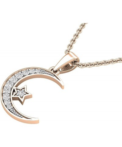 0.15 Carat (ctw) Round White Diamond Ladies Half-Moon & Star Pendant, Available in Metal 10K/14K/18K Gold & 925 Sterling Silv...