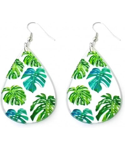 Transparent Acrylic Monstera Leaf Teardrop Dangle Earrings Green Palm Leaf Earrings for Women Girls Summer Bohemia Jewelry Gi...