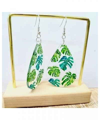 Transparent Acrylic Monstera Leaf Teardrop Dangle Earrings Green Palm Leaf Earrings for Women Girls Summer Bohemia Jewelry Gi...