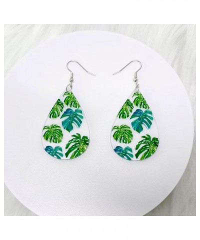 Transparent Acrylic Monstera Leaf Teardrop Dangle Earrings Green Palm Leaf Earrings for Women Girls Summer Bohemia Jewelry Gi...