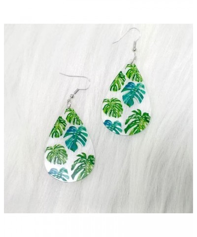 Transparent Acrylic Monstera Leaf Teardrop Dangle Earrings Green Palm Leaf Earrings for Women Girls Summer Bohemia Jewelry Gi...