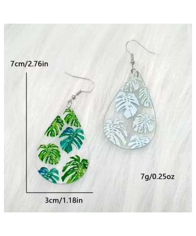 Transparent Acrylic Monstera Leaf Teardrop Dangle Earrings Green Palm Leaf Earrings for Women Girls Summer Bohemia Jewelry Gi...