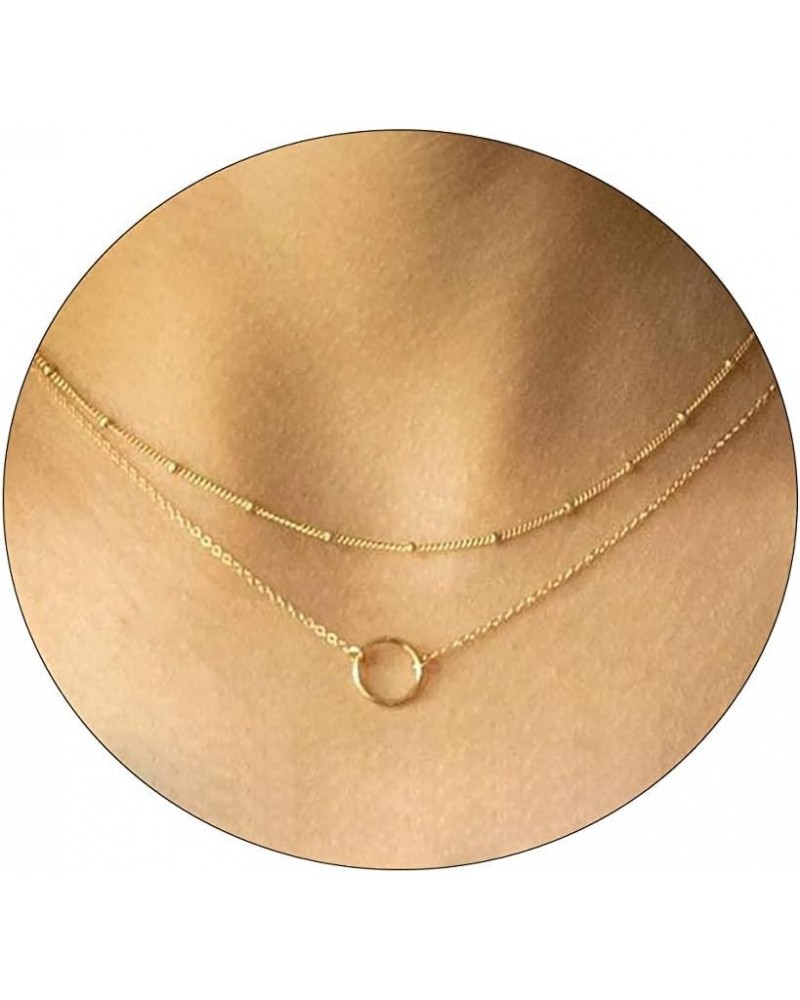 Dainty Gold Necklace for Women 14K Plated Layered Chain Necklaces Trible Layering Paper Clip Chain Hammered Disc Link Necklac...