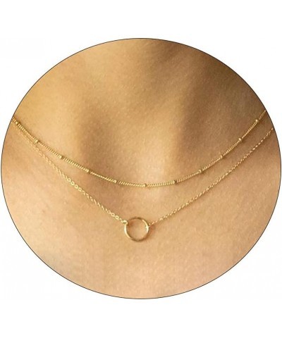 Dainty Gold Necklace for Women 14K Plated Layered Chain Necklaces Trible Layering Paper Clip Chain Hammered Disc Link Necklac...