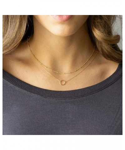 Dainty Gold Necklace for Women 14K Plated Layered Chain Necklaces Trible Layering Paper Clip Chain Hammered Disc Link Necklac...